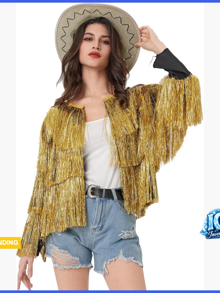 Sparkly Tinsel Fringe Jacket With Loose Fit For Festival Wear